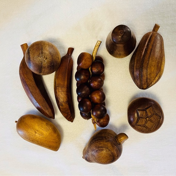 Vintage Wooden Fruit in Ceramic Bowl - Picture 5 of 6